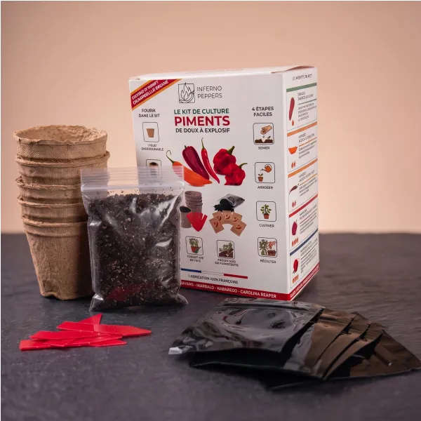 Kit de culture piment : 5 variétés de piments, de doux à explosif